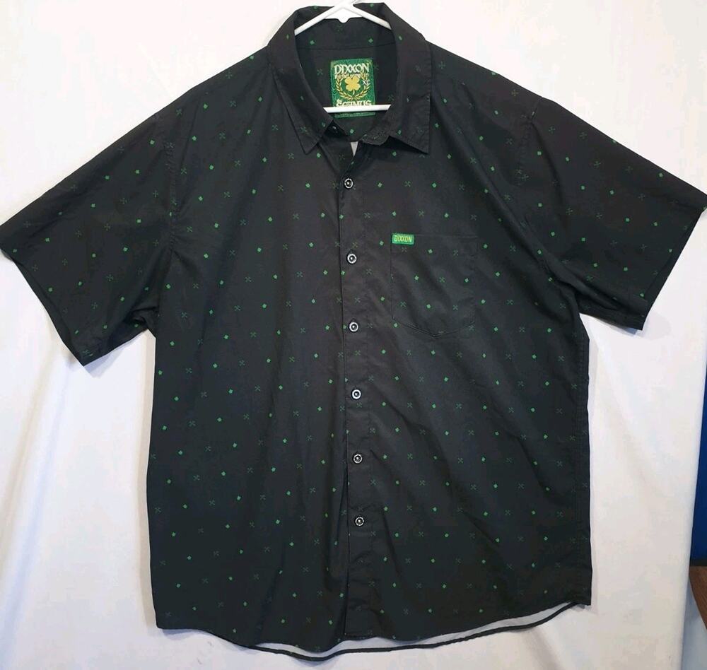Dixxon Seamus Golf Mens Party Shirt XL Black Green Button Up Short Sleeve SS